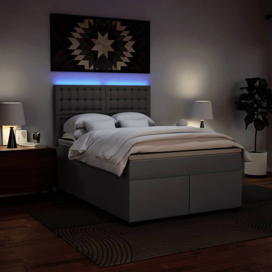 Boxspring met matras kunstleer grijs 140x190 cm