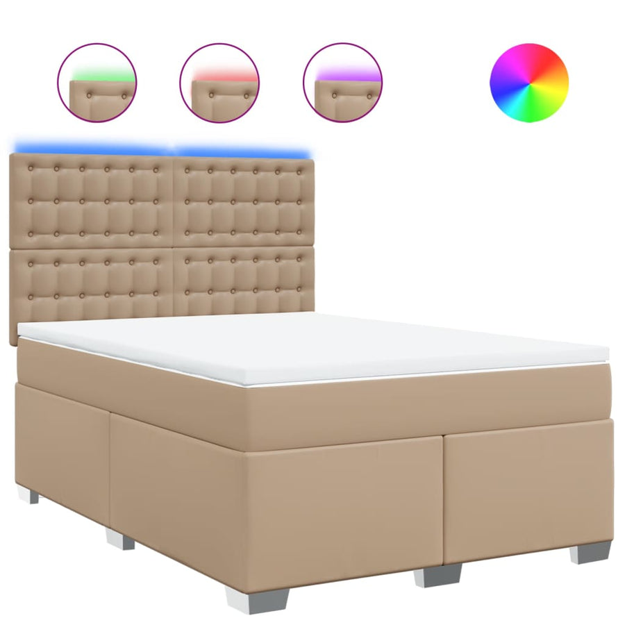 Boxspring met matras kunstleer cappuccinokleurig 140x200 cm