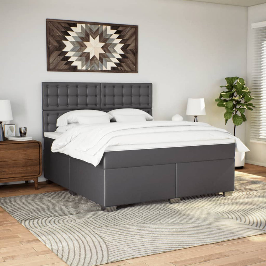 Boxspring met matras kunstleer grijs 180x200 cm