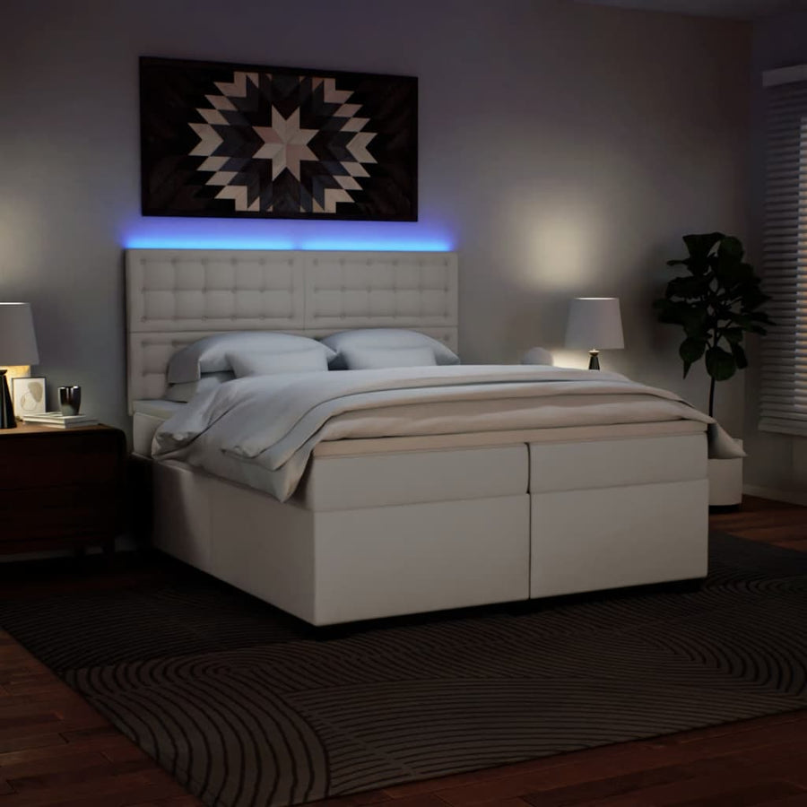 Boxspring met matras kunstleer wit 200x200 cm