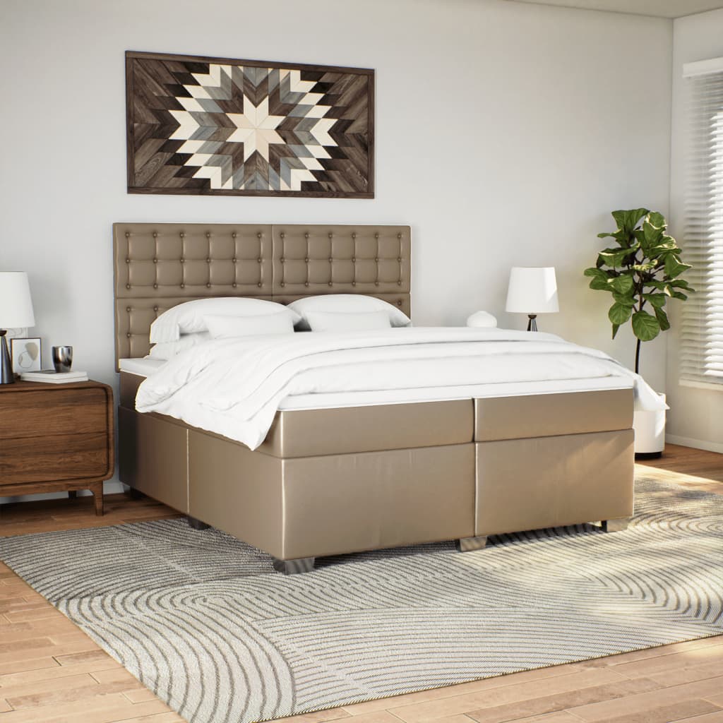 Boxspring met matras kunstleer cappuccinokleurig 200x200 cm