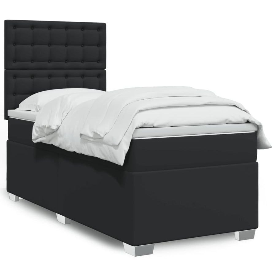 Boxspring met matras kunstleer zwart Single