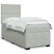 Box spring with velvet light gray mattress 80x200 cm