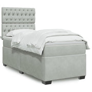 Box spring with velvet light gray mattress 80x200 cm