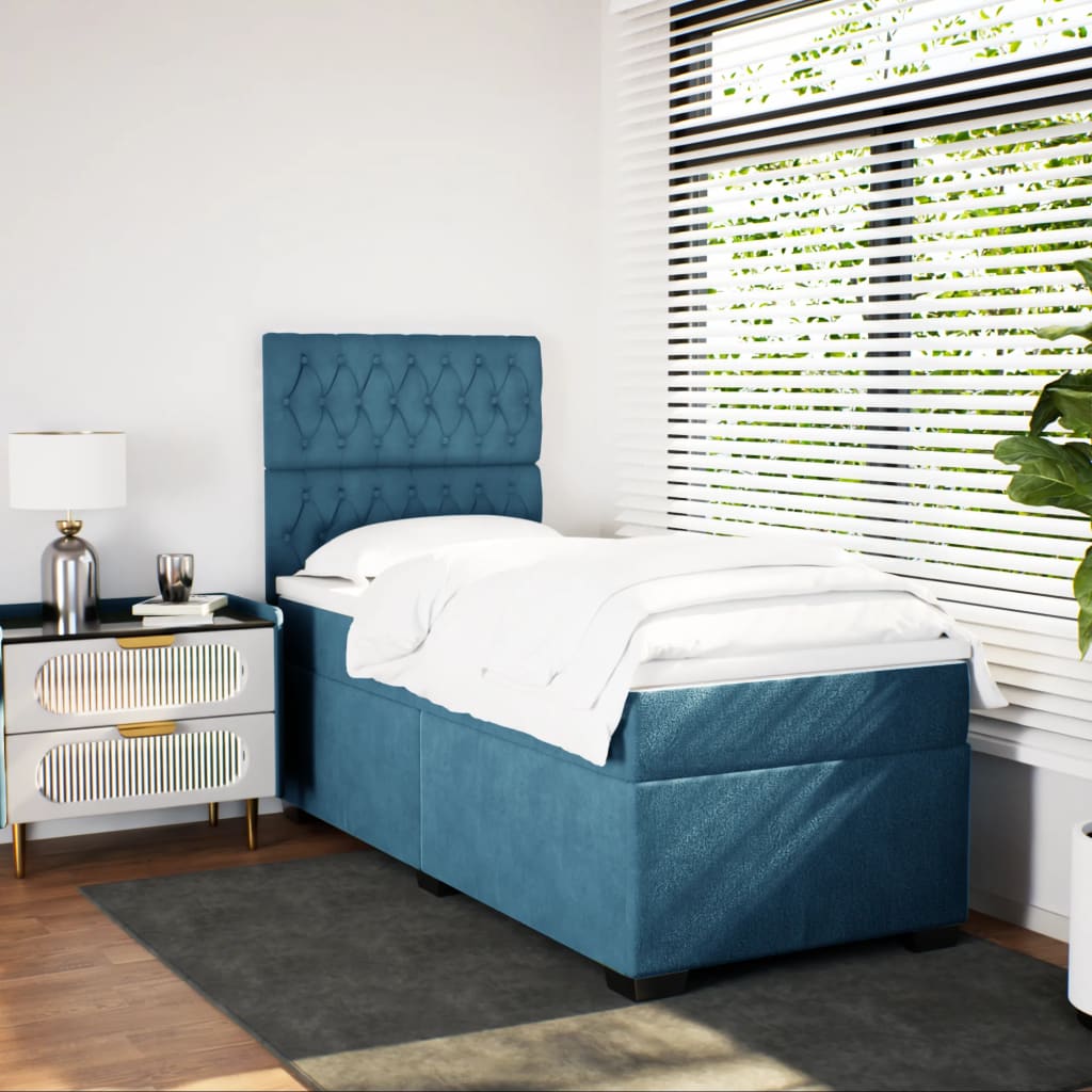 Boxspring met matras fluweel blauw 80x200 cm