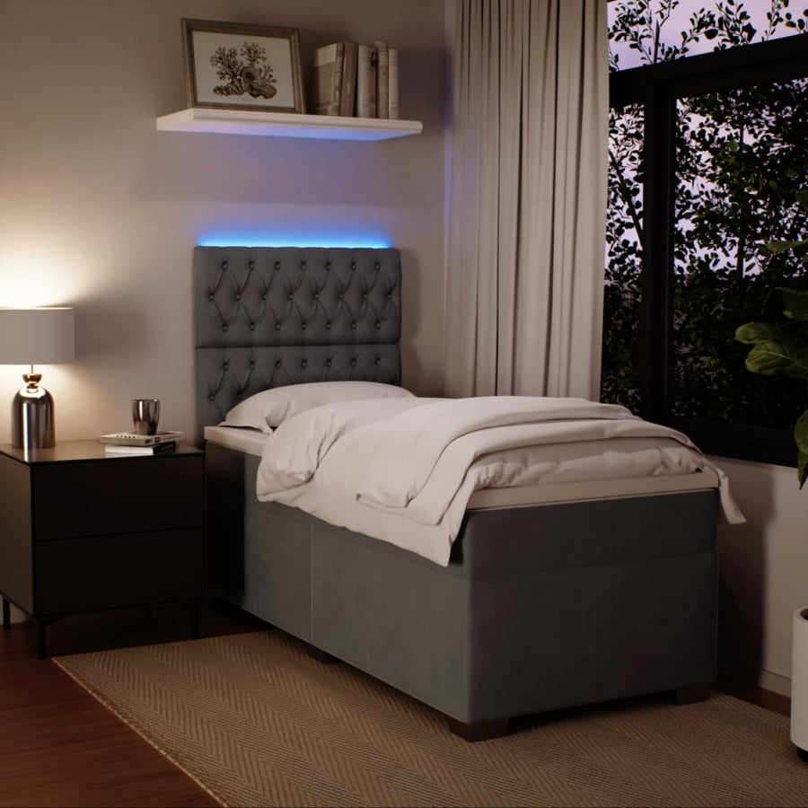 Boxspring met matras fluweel donkergrijs 90x190 cm