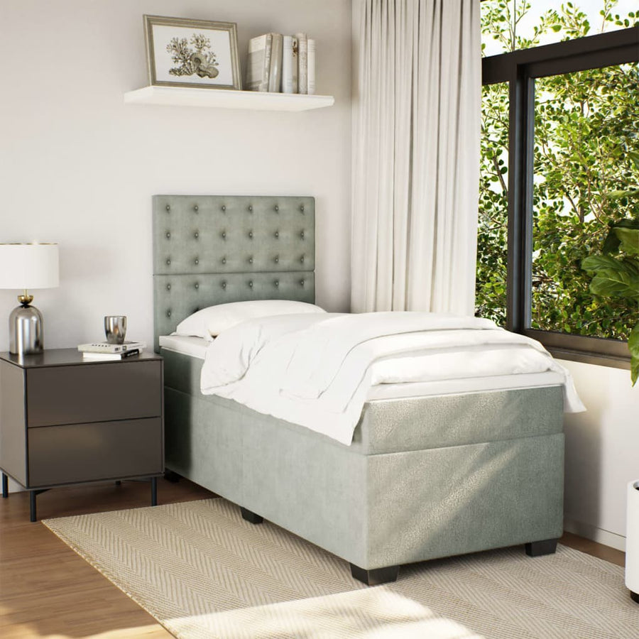 Boxspring met matras fluweel lichtgrijs 90x190 cm