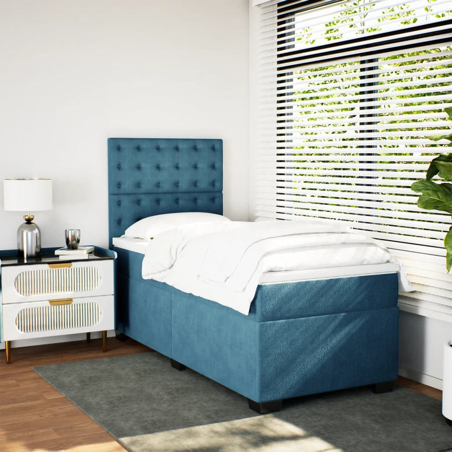 Boxspring met matras fluweel blauw 90x190 cm
