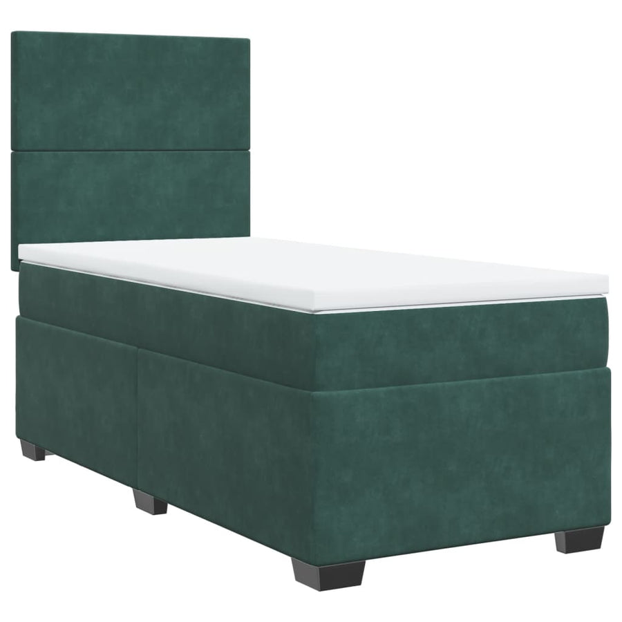 Boxspring met matras fluweel donkergroen 90x200 cm