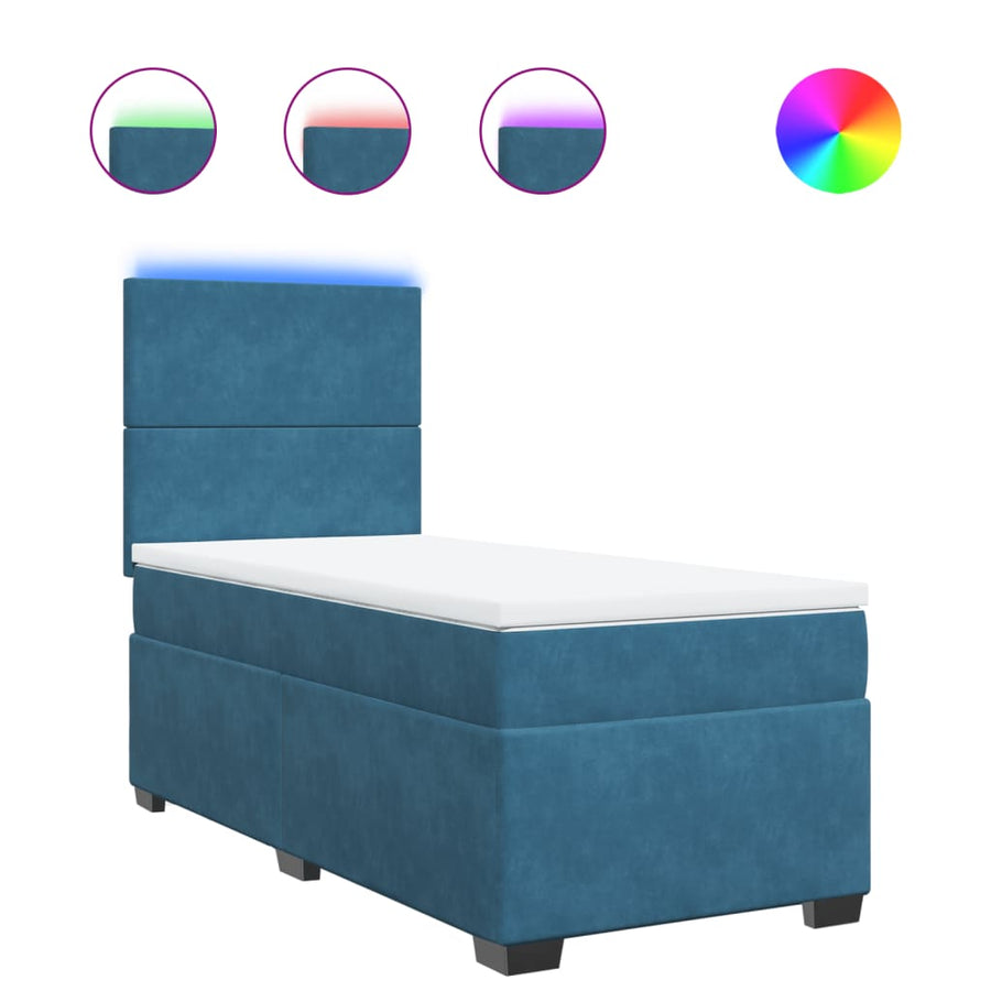 Boxspring met matras fluweel blauw 90x200 cm