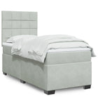 Velvet light gray box spring bed with mattress 90x200 cm