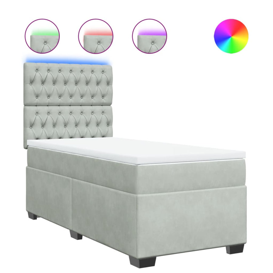 Boxspring met matras fluweel lichtgrijs 90x200 cm