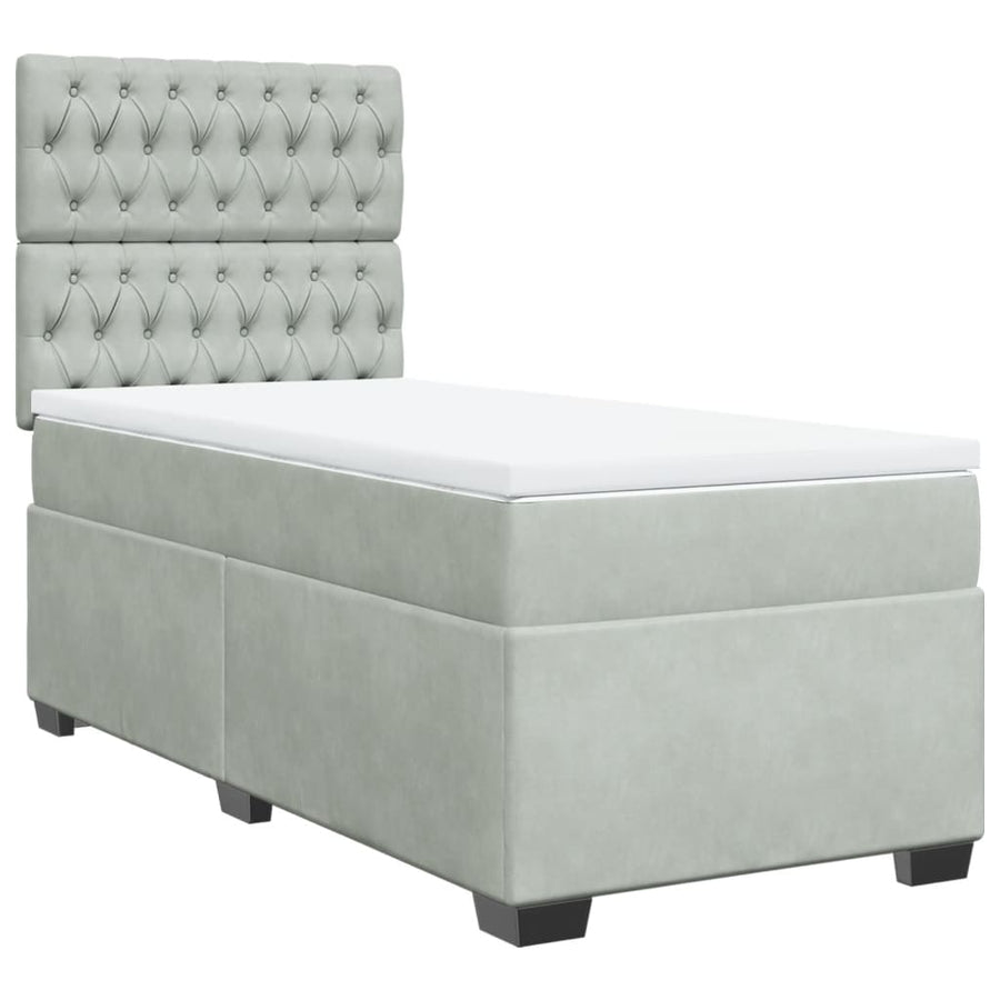 Boxspring met matras fluweel lichtgrijs 90x200 cm