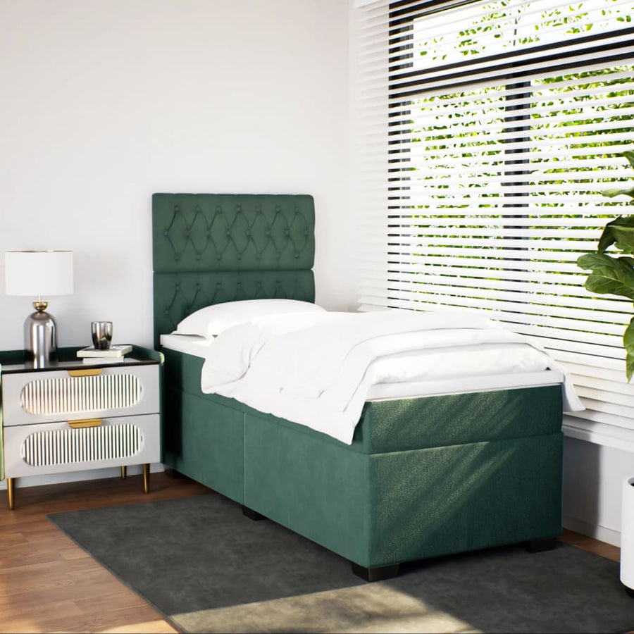 Boxspring met matras fluweel donkergroen 90x200 cm
