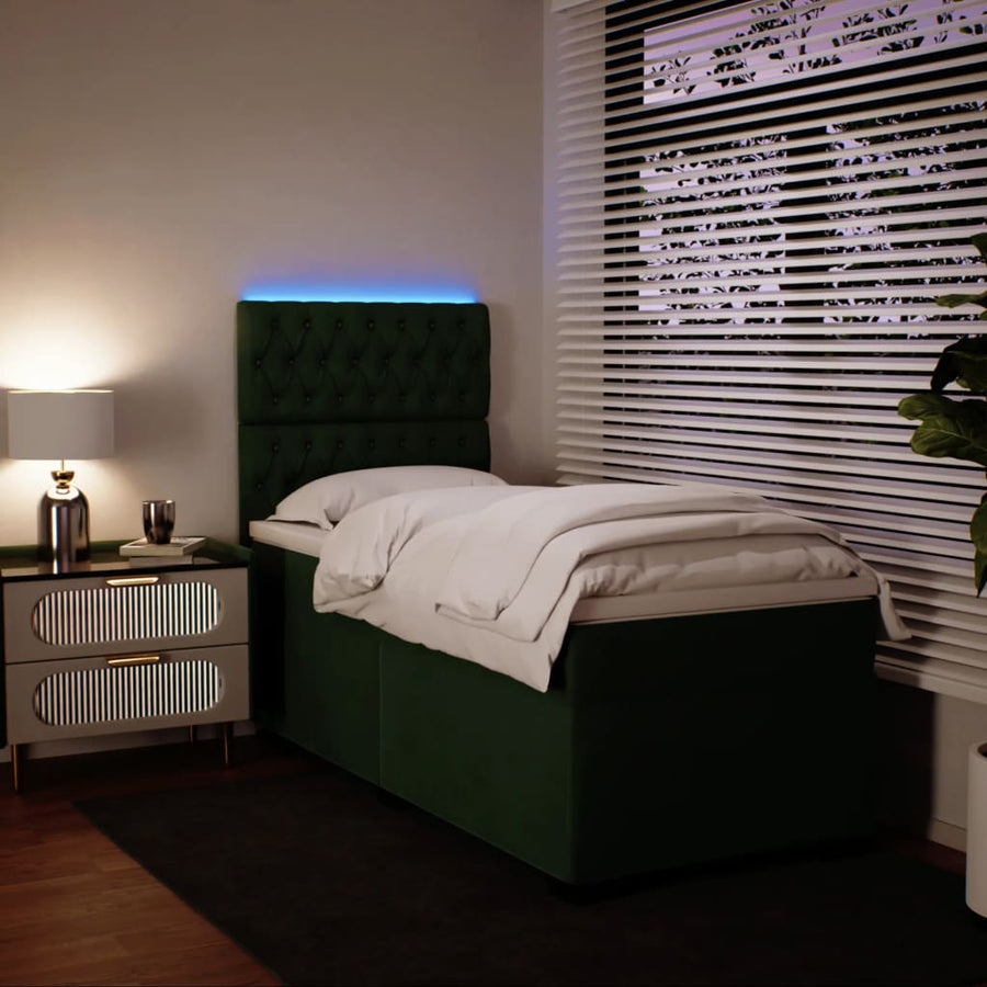 Boxspring met matras fluweel donkergroen 90x200 cm