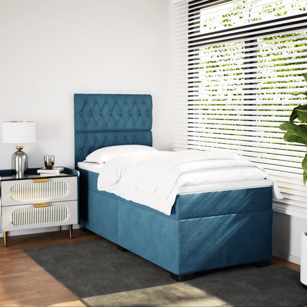 Boxspring met matras fluweel blauw 90x200 cm
