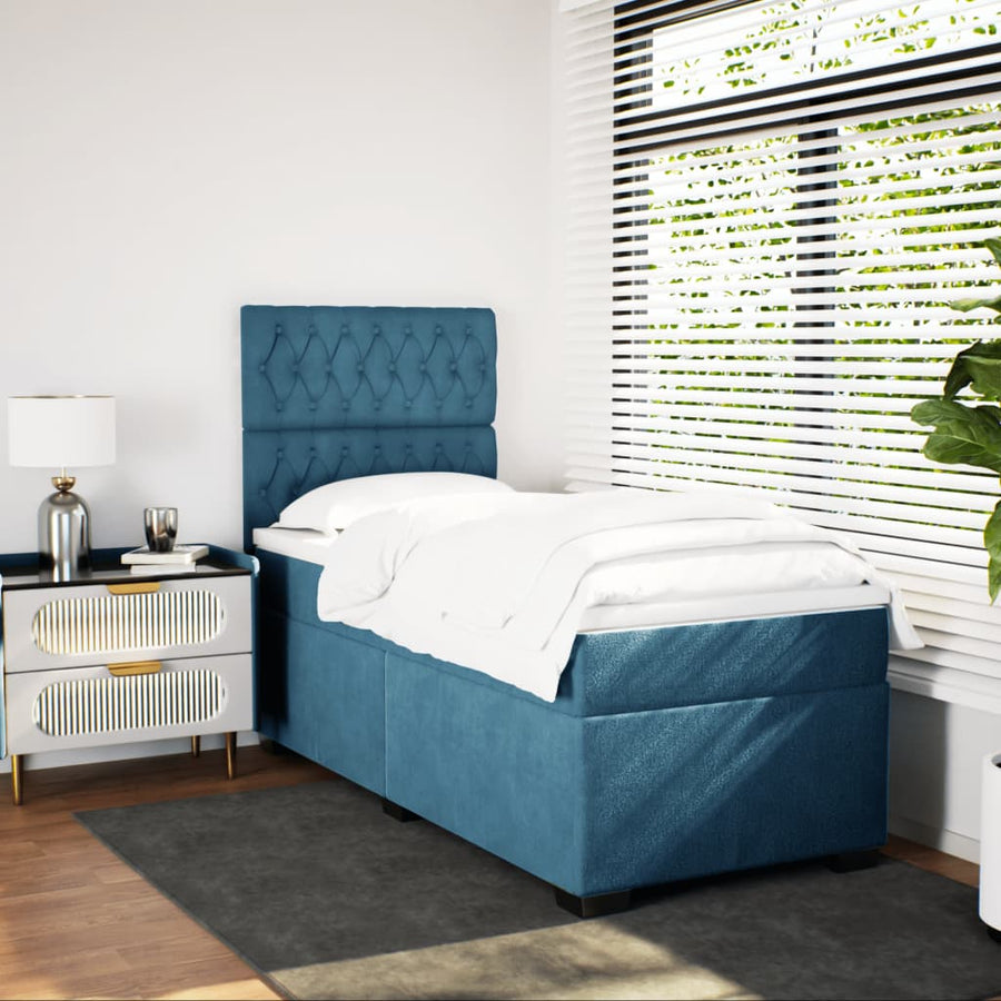 Boxspring met matras fluweel blauw 90x200 cm
