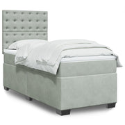 Box spring with velvet light gray mattress 90x200 cm