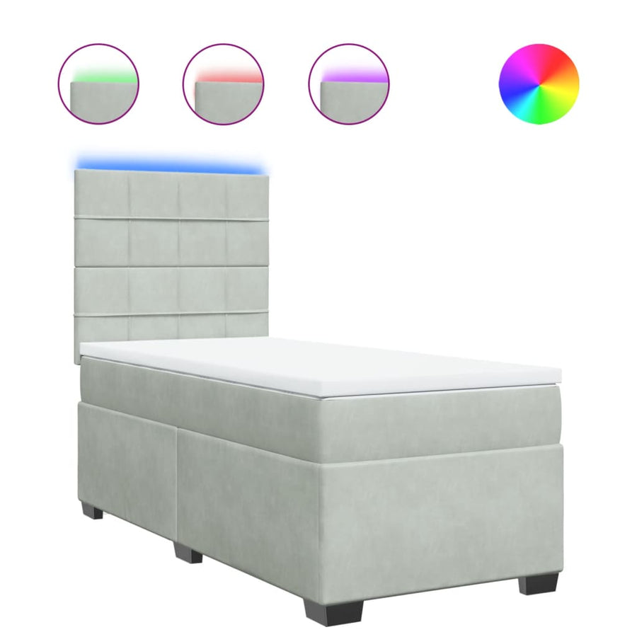 Boxspring met matras fluweel lichtgrijs 100x200 cm