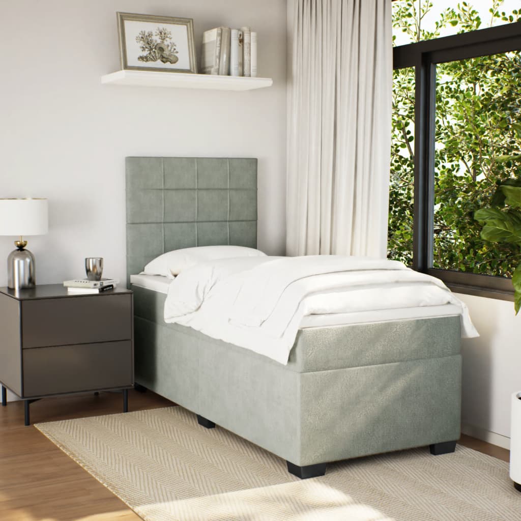 Boxspring met matras fluweel lichtgrijs 100x200 cm