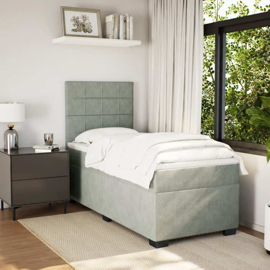 Boxspring met matras fluweel lichtgrijs 100x200 cm