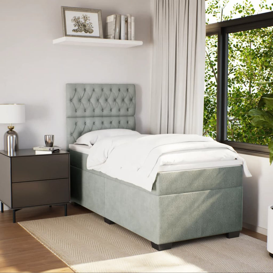 Boxspring met matras fluweel lichtgrijs 100x200 cm