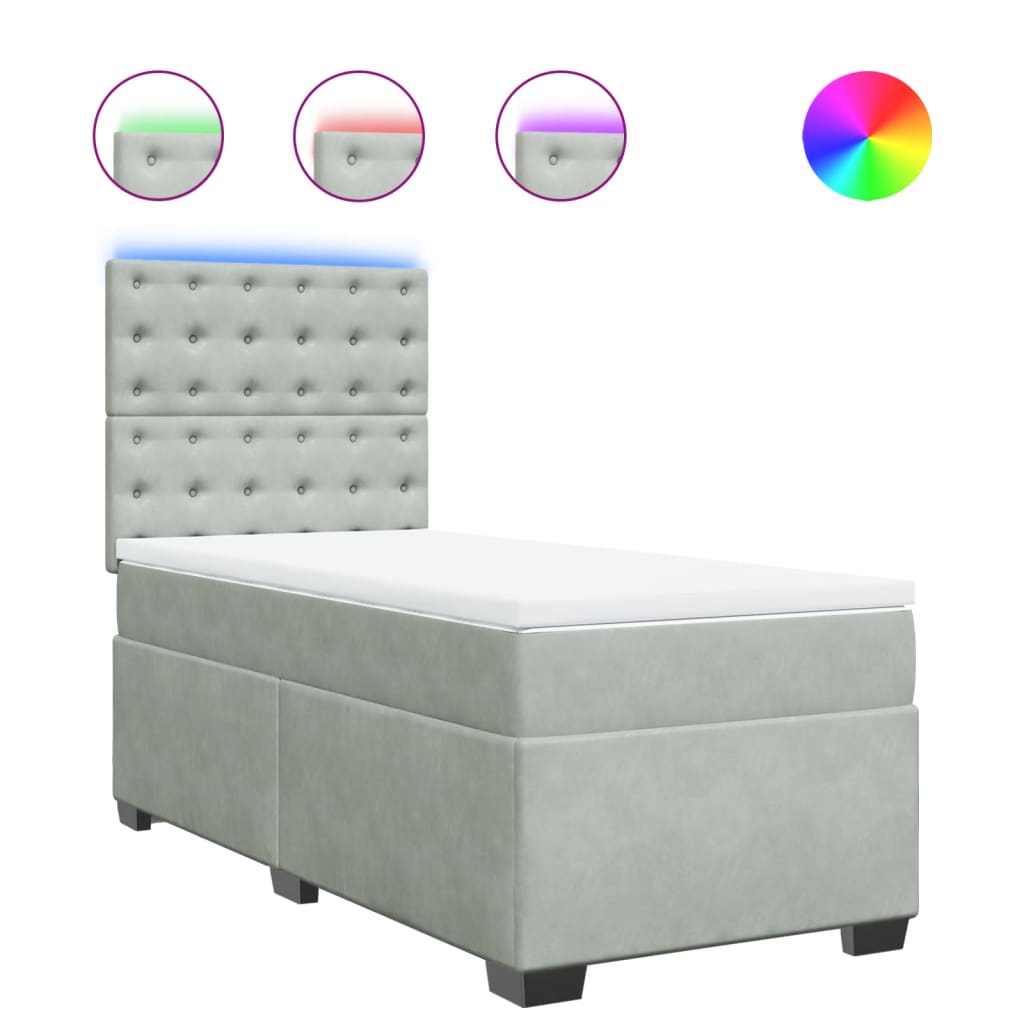 Boxspring met matras fluweel lichtgrijs 100x200 cm