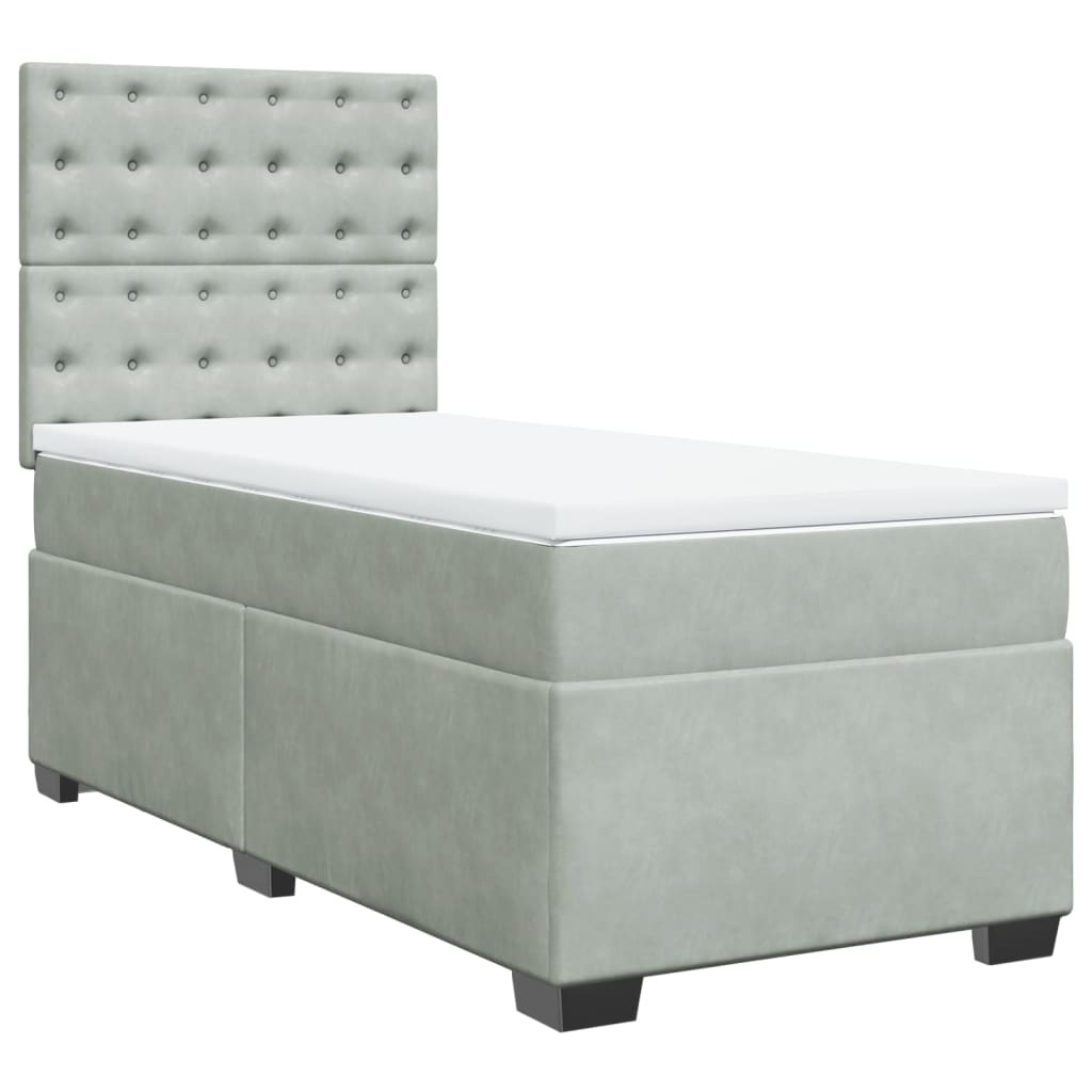 Boxspring met matras fluweel lichtgrijs 100x200 cm