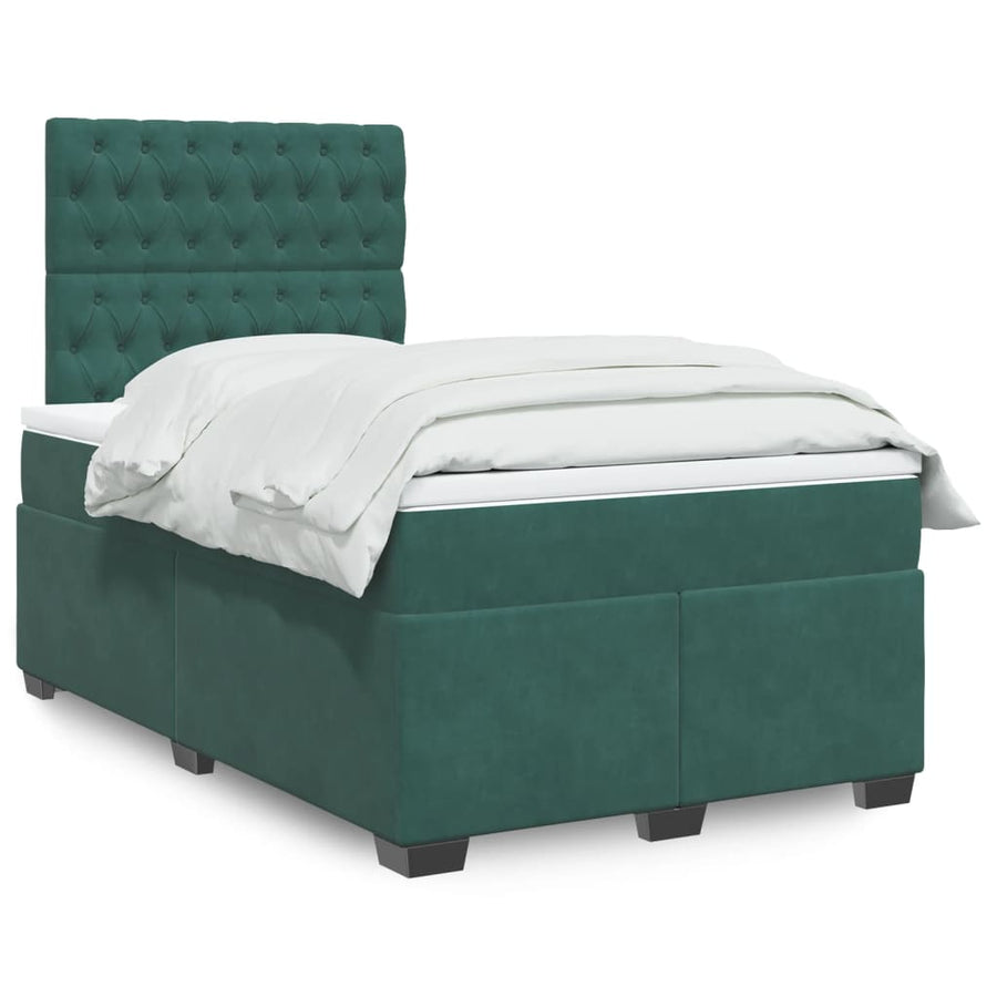 Boxspring met matras fluweel donkergroen 120x190 cm