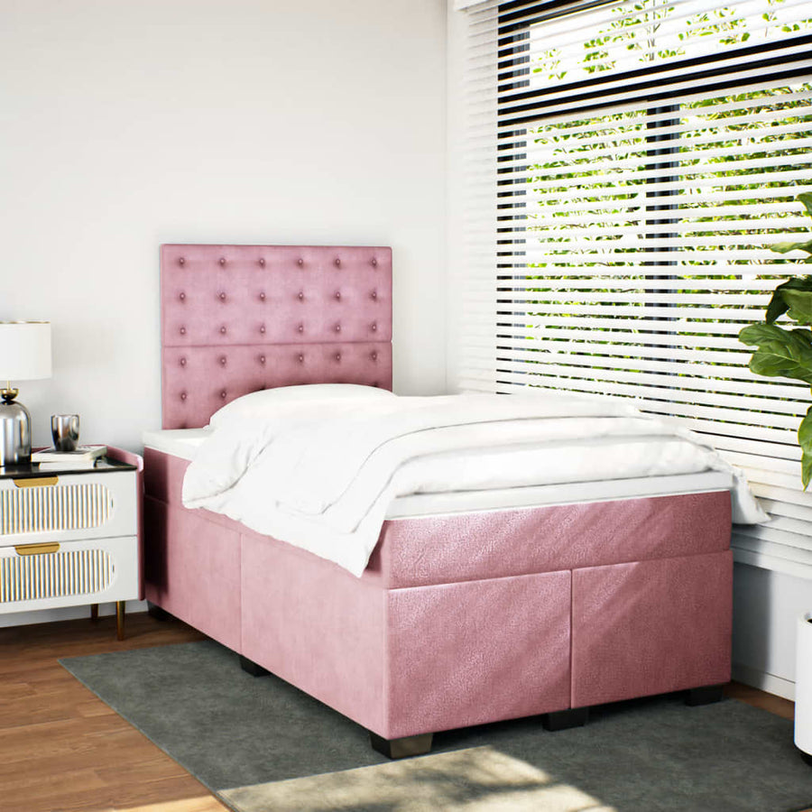 Boxspring met matras fluweel roze 120x190 cm