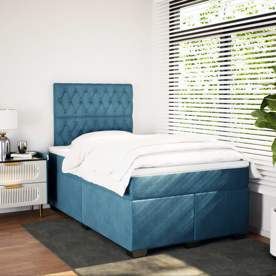 Boxspring met matras fluweel blauw 120x200 cm