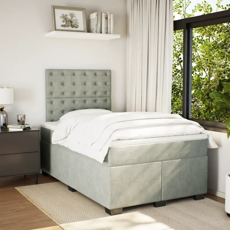 Boxspring met matras fluweel lichtgrijs 120x200 cm