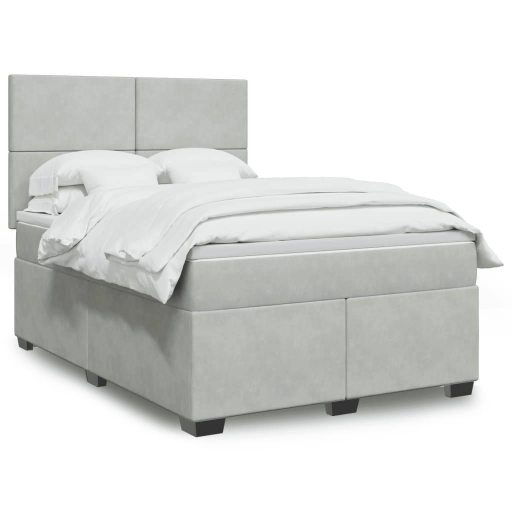 Boxspring met matras fluweel lichtgrijs 140x190 cm