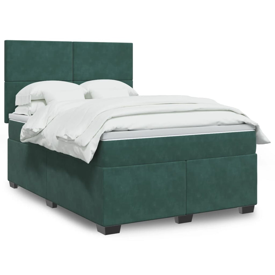 Boxspring met matras fluweel donkergroen 140x190 cm
