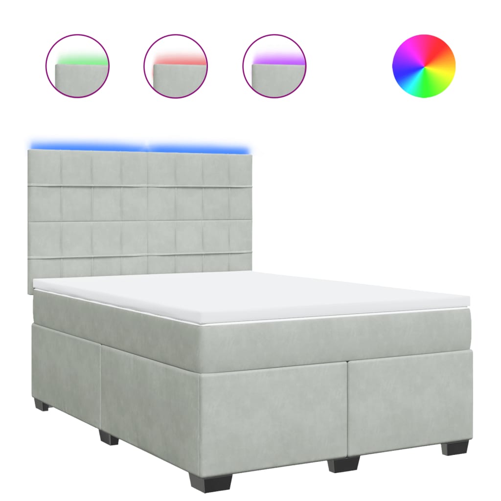 Boxspring met matras fluweel lichtgrijs 140x190 cm