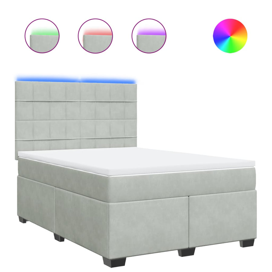 Boxspring met matras fluweel lichtgrijs 140x190 cm