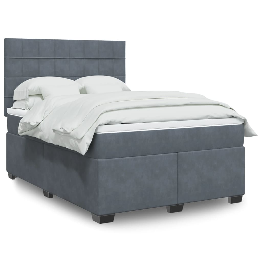 Boxspring met matras fluweel donkergrijs 140x190 cm