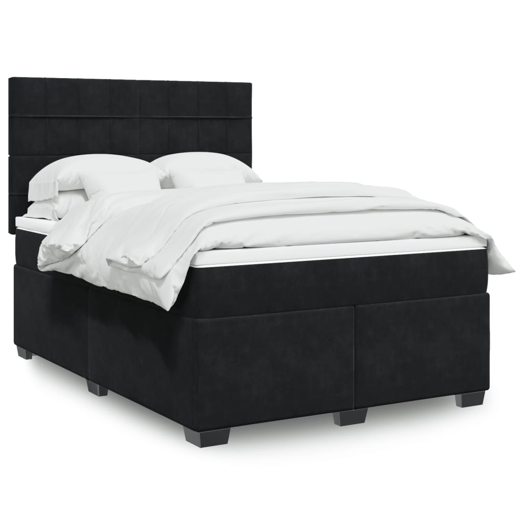 Boxspring met matras fluweel zwart 140x190 cm