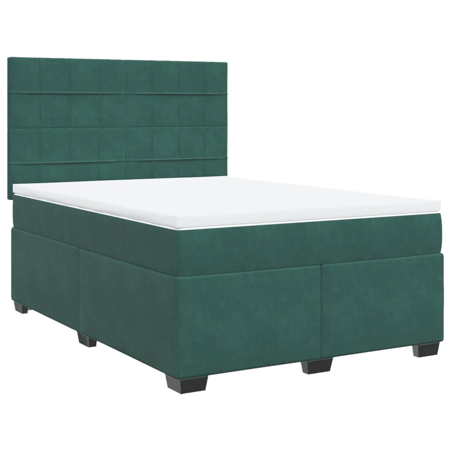 Boxspring met matras fluweel donkergroen 140x190 cm