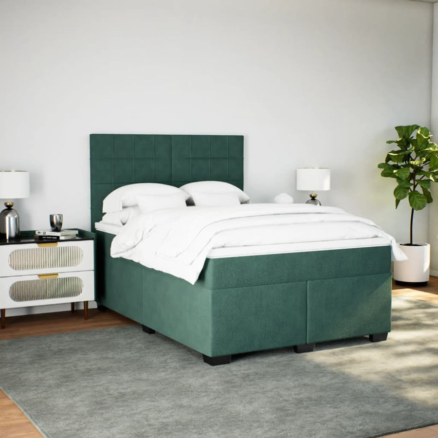 Boxspring met matras fluweel donkergroen 140x190 cm