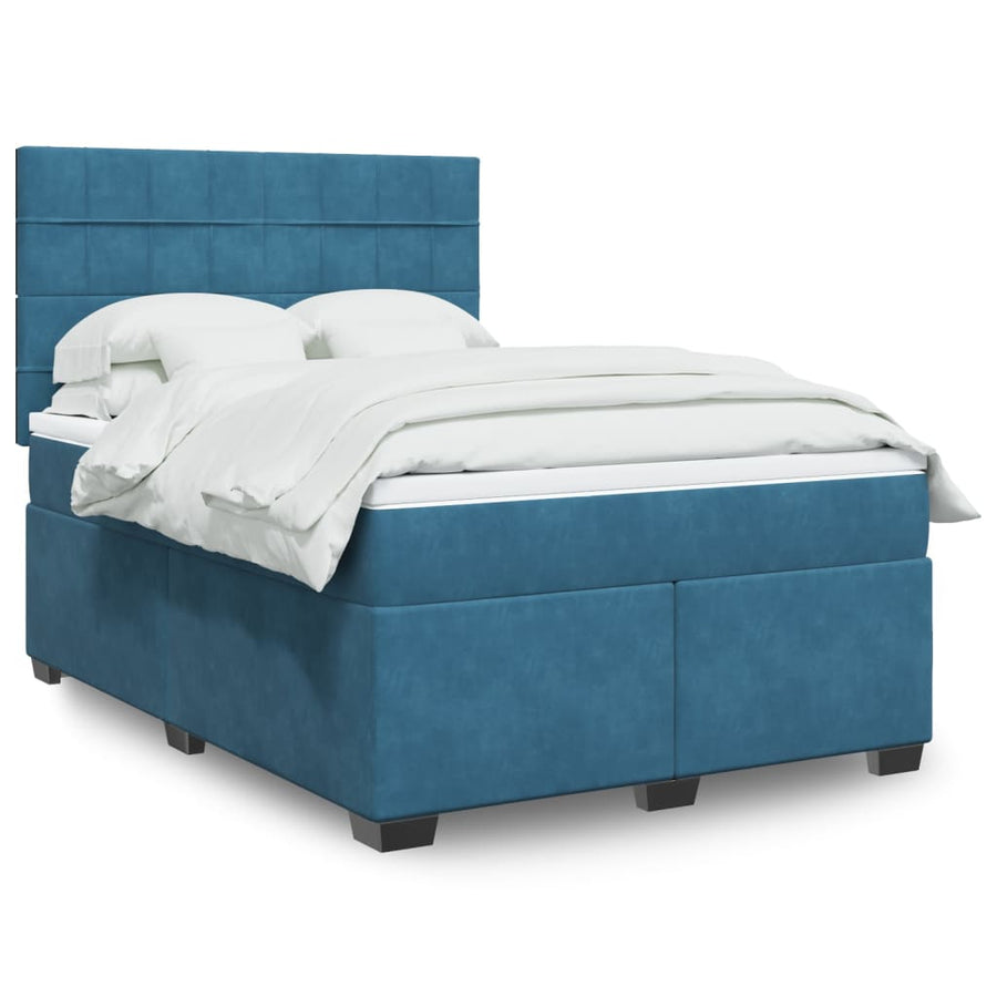 Boxspring met matras fluweel blauw 140x190 cm