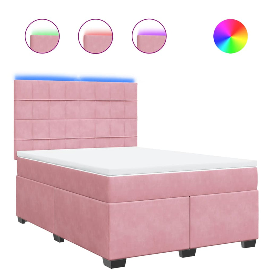Boxspring met matras fluweel roze 140x190 cm