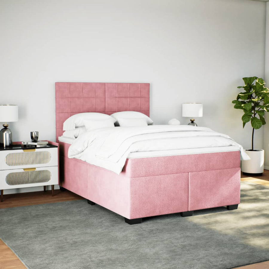 Boxspring met matras fluweel roze 140x190 cm