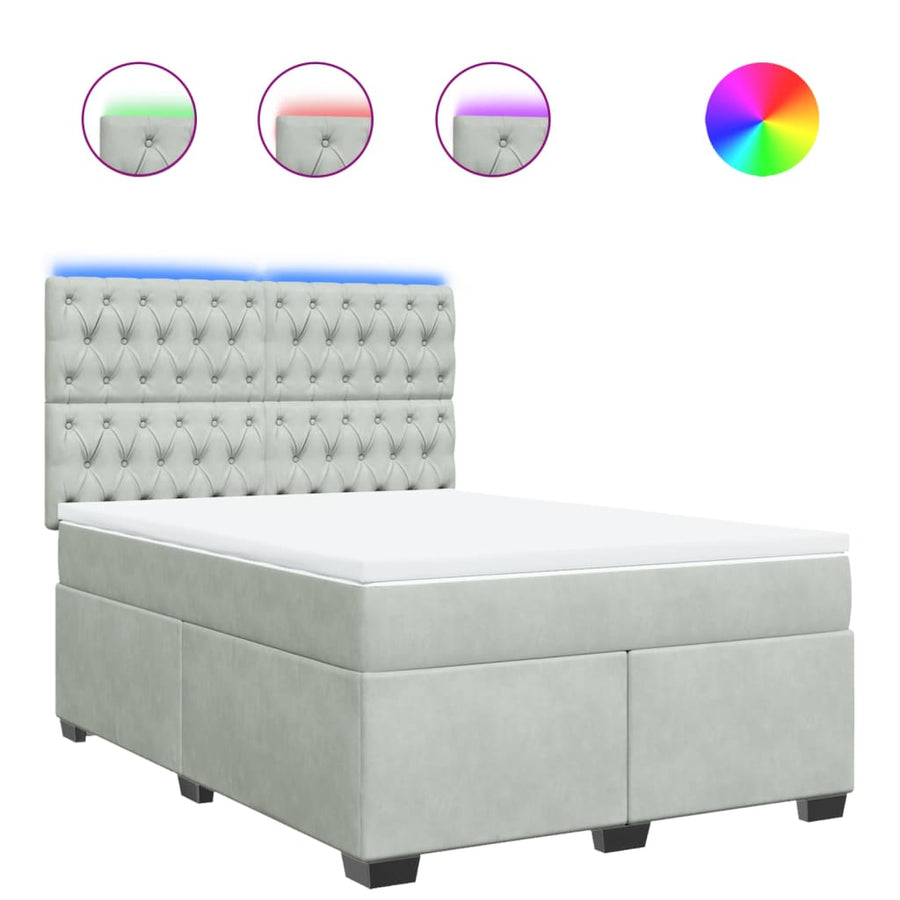 Boxspring met matras fluweel lichtgrijs 140x190 cm