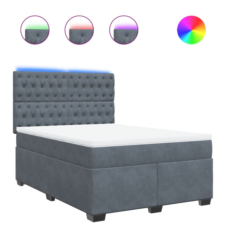 Boxspring met matras fluweel donkergrijs 140x190 cm