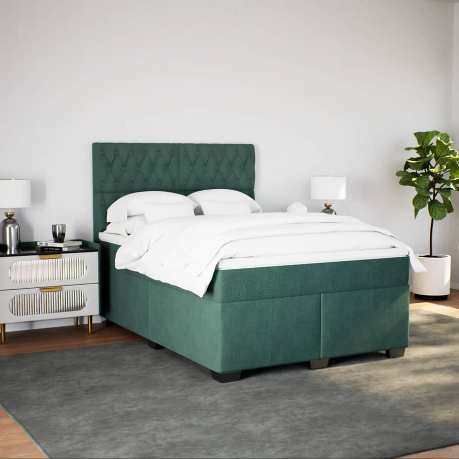Boxspring met matras fluweel donkergroen 140x190 cm
