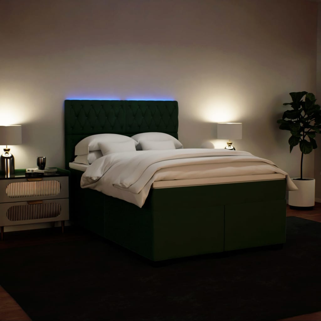 Boxspring met matras fluweel donkergroen 140x190 cm