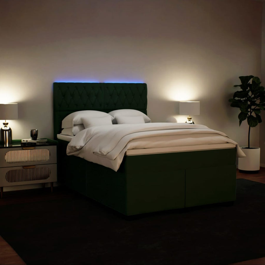 Boxspring met matras fluweel donkergroen 140x190 cm
