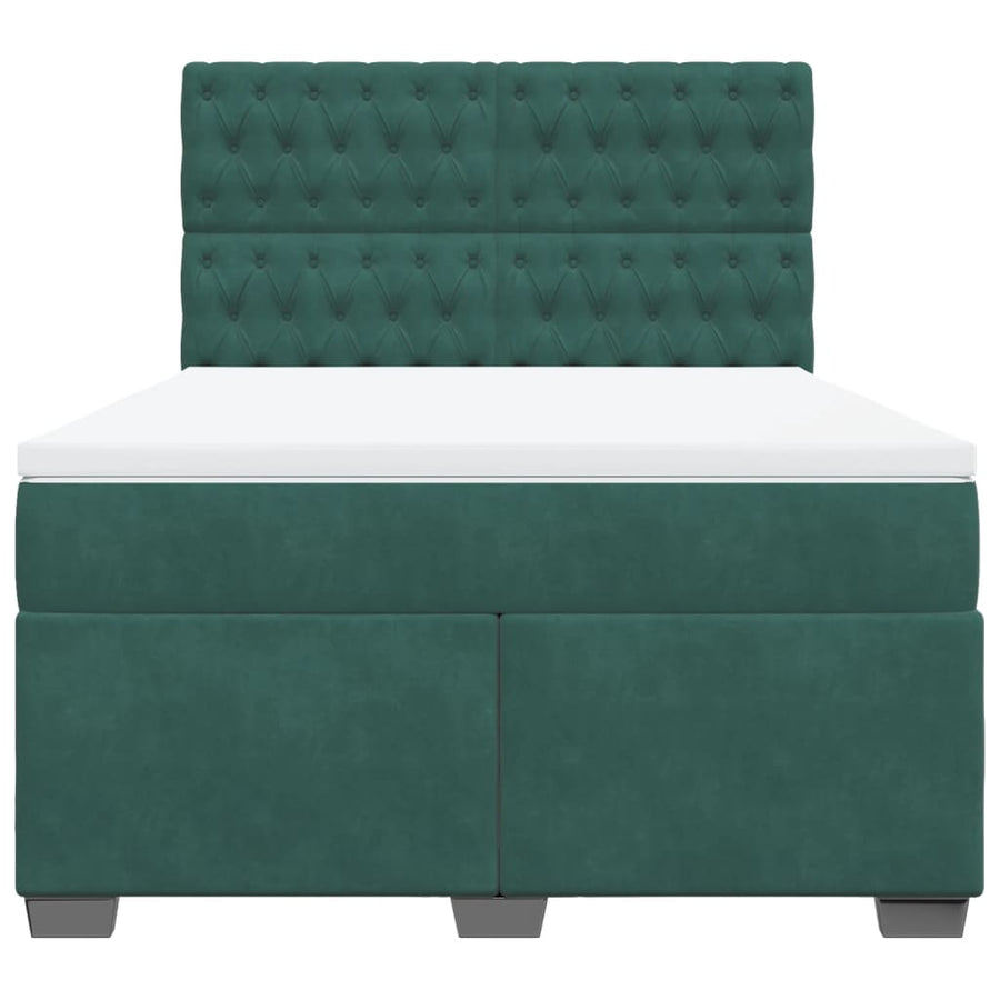 Boxspring met matras fluweel donkergroen 140x190 cm