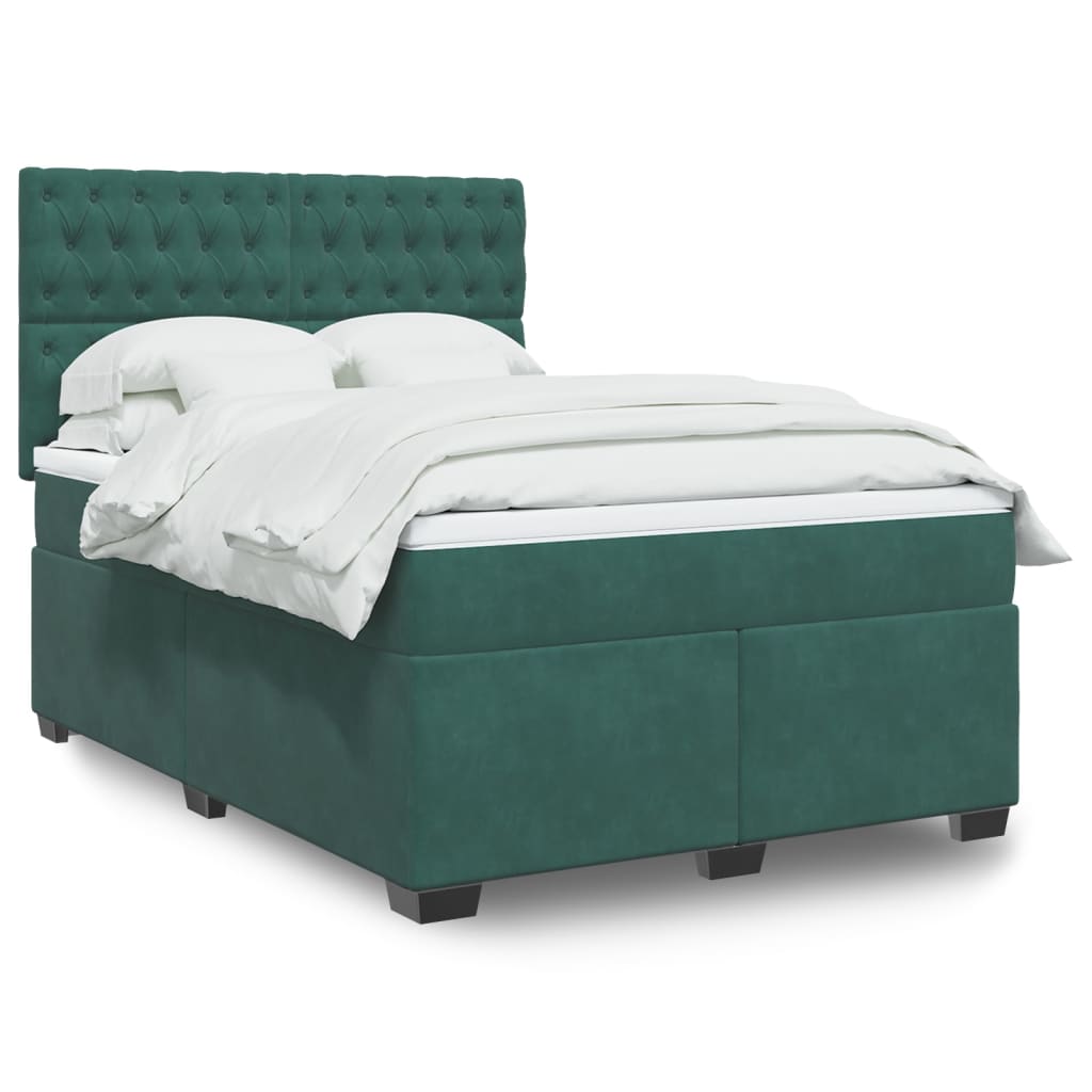 Boxspring met matras fluweel donkergroen 140x190 cm